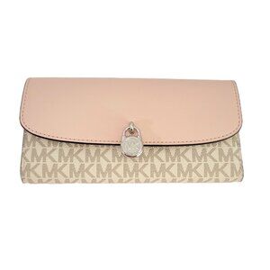 Michael Kors Hamilton Large Flap Continental Wallet MK Logo Powder Blush Multi